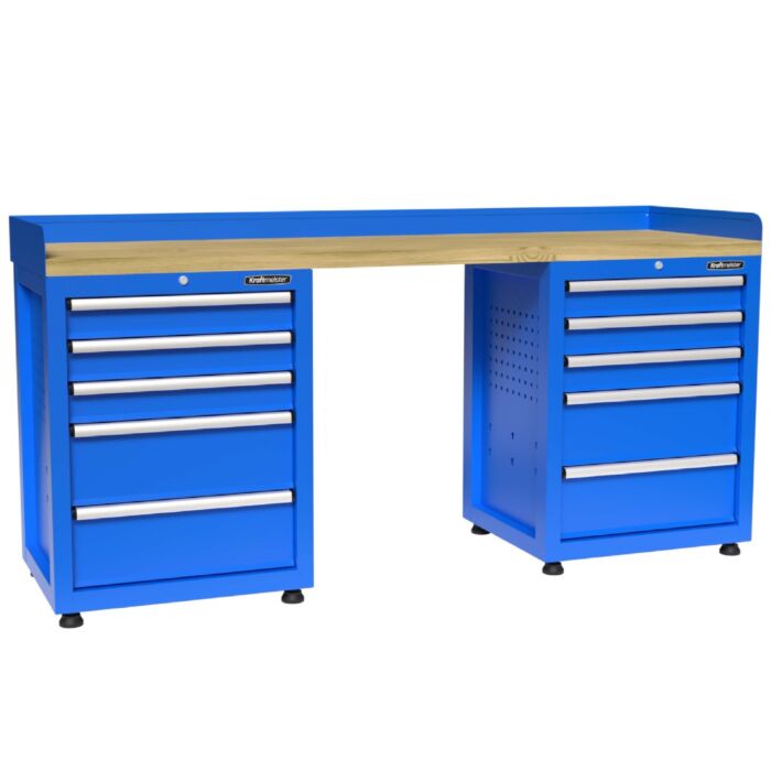 Kraftmeister Premium werkbank 10 lades rubberwood blauw