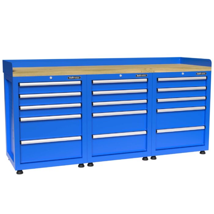 Kraftmeister Premium werkbank 15 lades rubberwood blauw