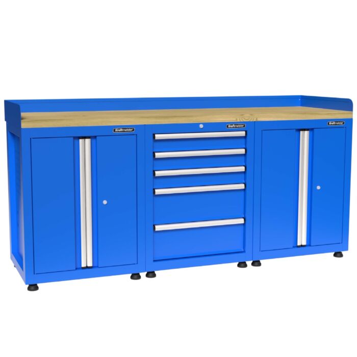 Kraftmeister Premium werkbank 5 lades 4 deuren rubberwood blauw