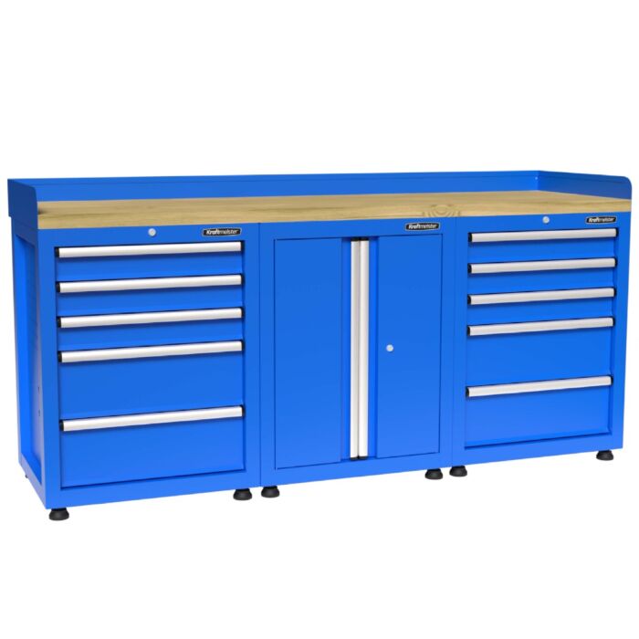 Kraftmeister Premium werkbank 10 lades 2 deuren rubberwood blauw