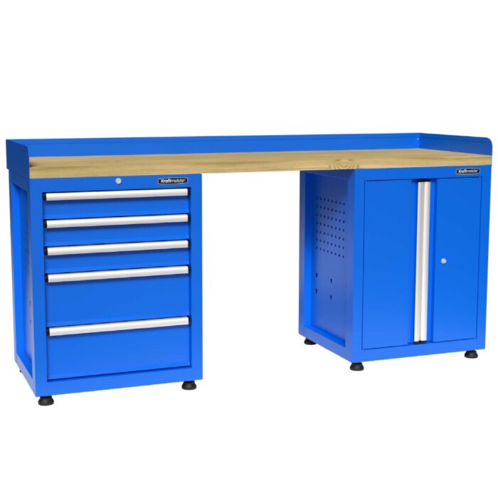 Kraftmeister Premium werkbank 5 lades 2 deuren rubberwood blauw