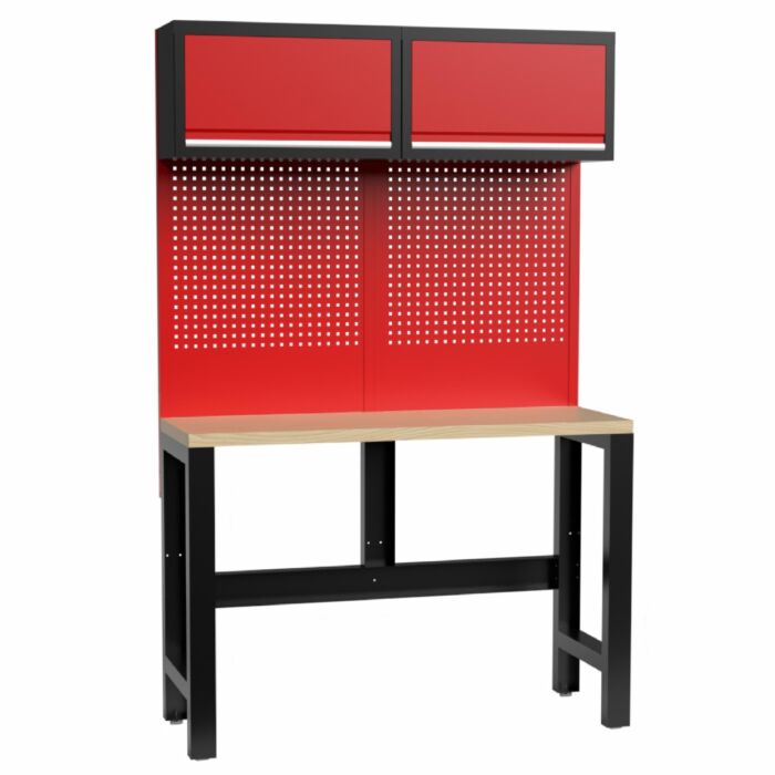 Kraftmeister werkbank met wand 2 wandkasten Multiplex 136 cm rood