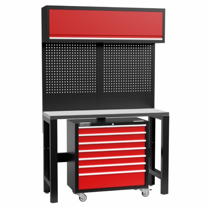 Kraftmeister Standard werkbank met wandkast en gereedschapswagen RVS 136 cm rood