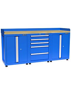 Kraftmeister Premium werkbank 5 lades 4 deuren rubberwood blauw