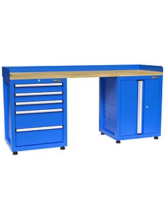 Kraftmeister Premium werkbank 5 lades 2 deuren rubberwood blauw