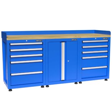 Kraftmeister Premium werkbank 10 lades 2 deuren rubberwood blauw
