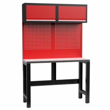 Kraftmeister Standard werkbank met 2 wandkasten RVS 136 cm rood