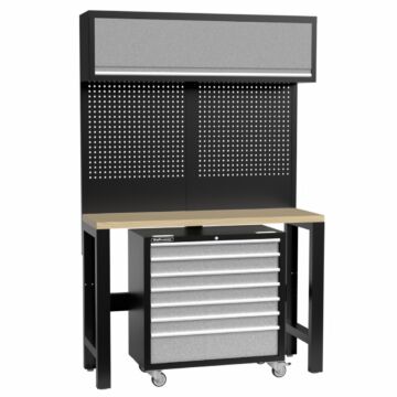 Kraftmeister Standard werkbank met wandkast en gereedschapswagen multiplex 136 cm grijs