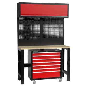 Kraftmeister Standard werkbank met wandkast en gereedschapswagen multiplex 136 cm rood