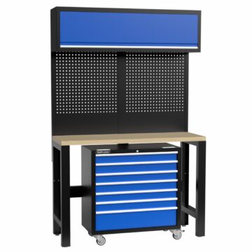 Kraftmeister Standard werkbank met wandkast en gereedschapswagen multiplex 136 cm blauw